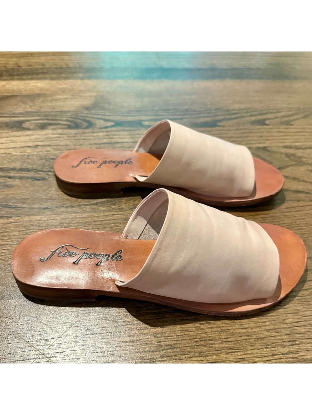 New Free People Vicente Leather Slide Sandals "Natural" SZ 39.5 US SZ 9.5 - Picture 2 of 6